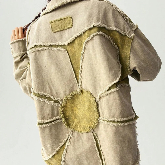 Multicolor Casual Women's Woven Turndown Collar Long Sleeve Loose Washed Jacket - Picture 3 of 8